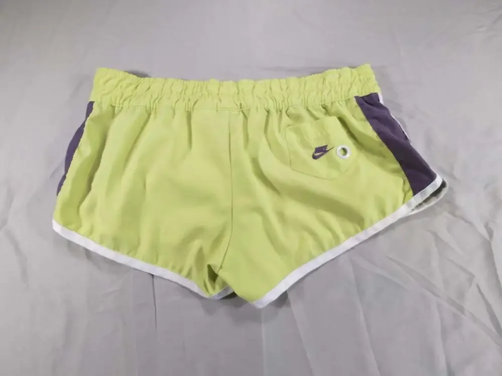 Nike Women's Neon Green and Purple Color Block Running Shorts, Size XL